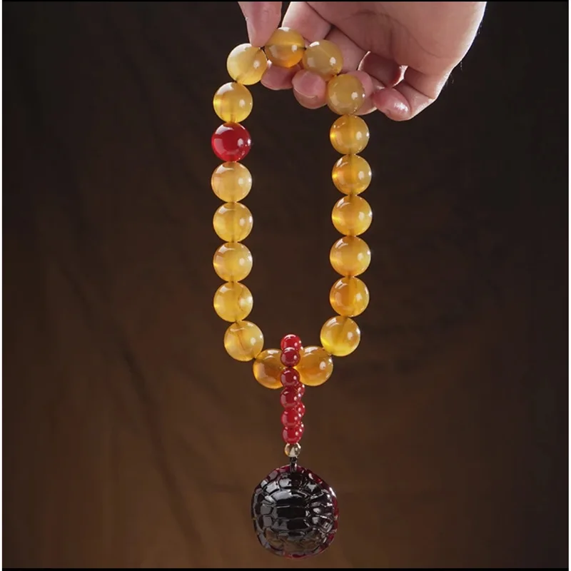 Natural Cavel round Two-Way Primary Color High Density Blood Silk Horizontal Pattern Buddha Beads Bracelet Handheld