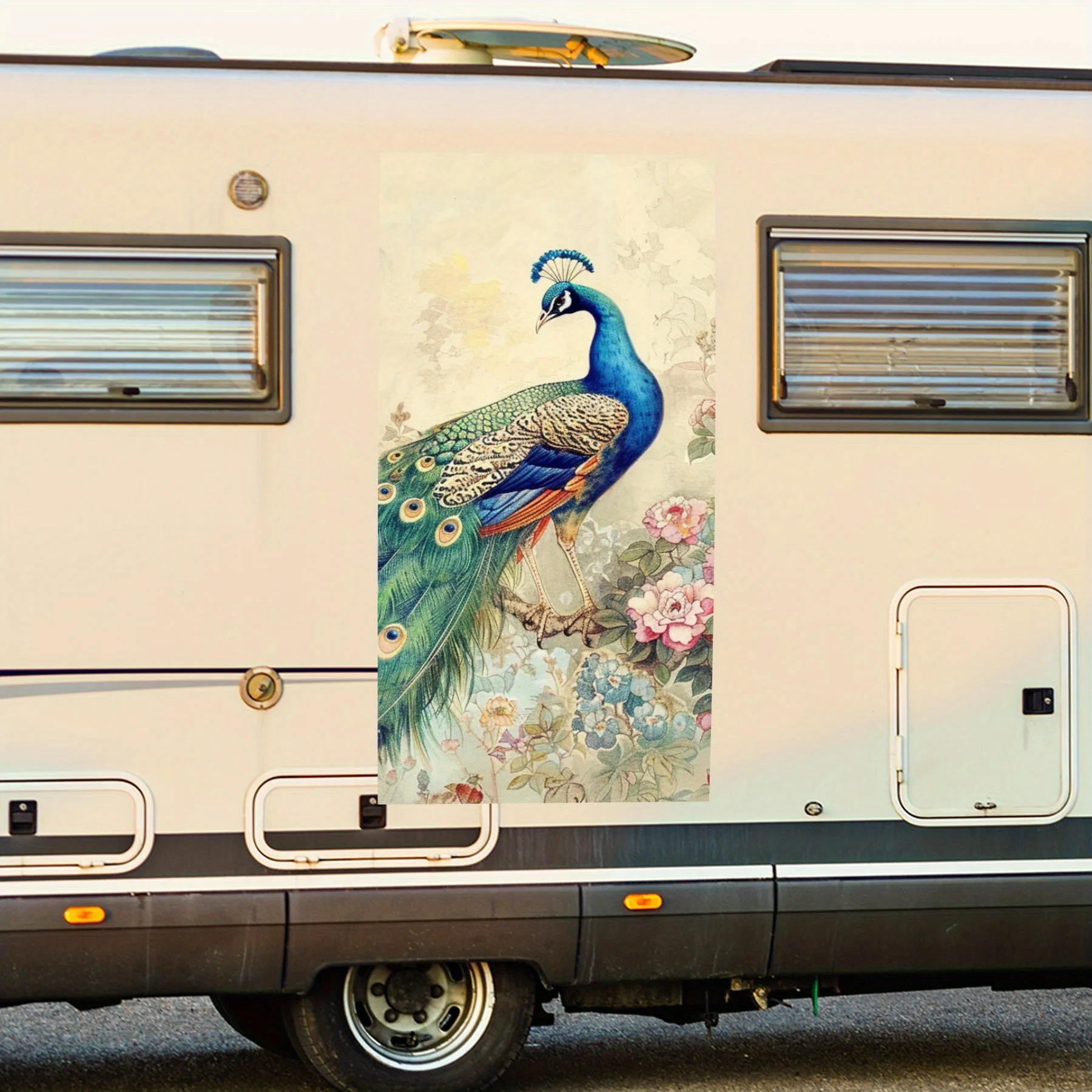 

Павлин с цветами, наклейка на дверь автомобиля дома на колесах, ПВХ, самоводонепроницаемая палочка, яркие автомобильные внешние аксессуары, защита декора