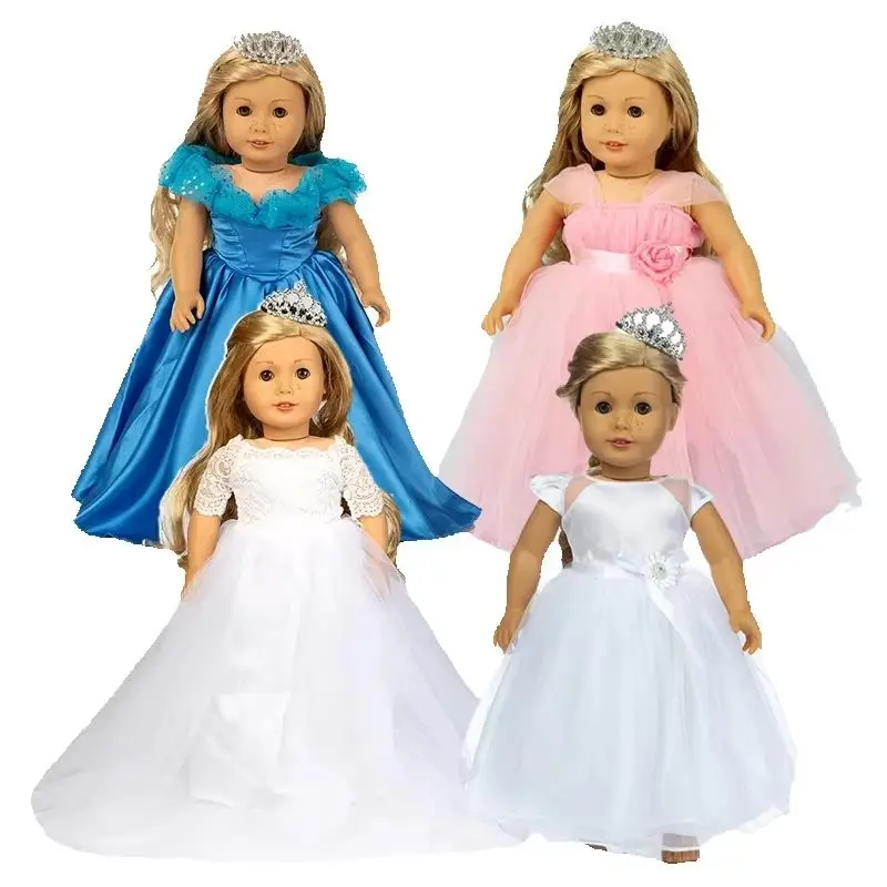 18 Inch Dolls Pink Wedding Dress with Crown for 43cm Baby Doll Dress for 18\