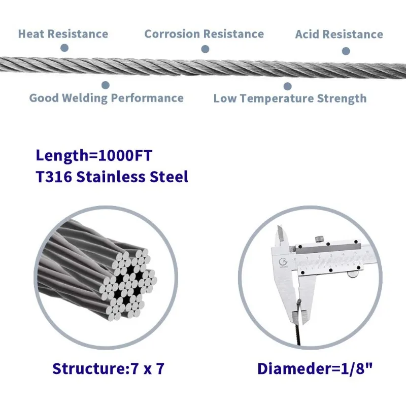 สายสแตนเลส,ลวดสลิงเครื่องบินสําหรับดาดฟ้าราวชุด,7x7 Strands Construction, DIY ราวบันได