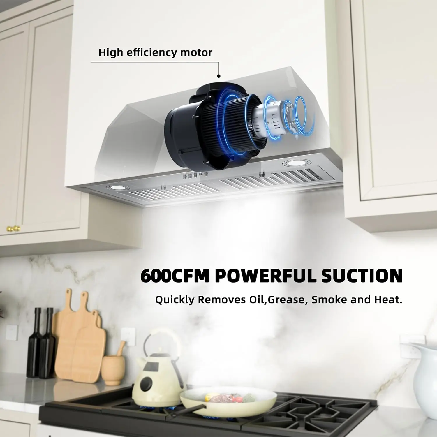 Range Hood Insert 30 inch, Built-in Kitchen Hood with 600 CFM, Ducted/Ductless Convertible Kitchen Vent Hood,