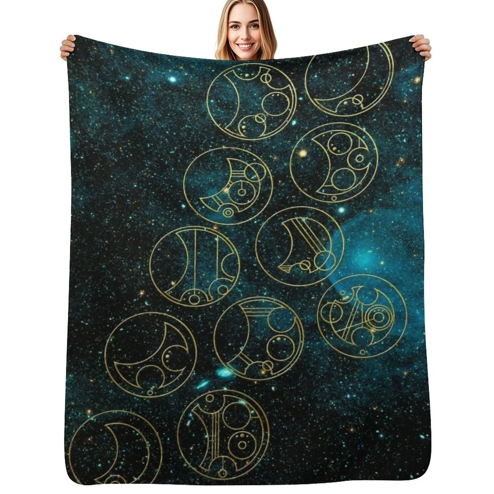 

Time Lord Words in Gold on Teal Stellar Background Throw Blanket For Decorative Sofa christmas gifts Plush Blanket