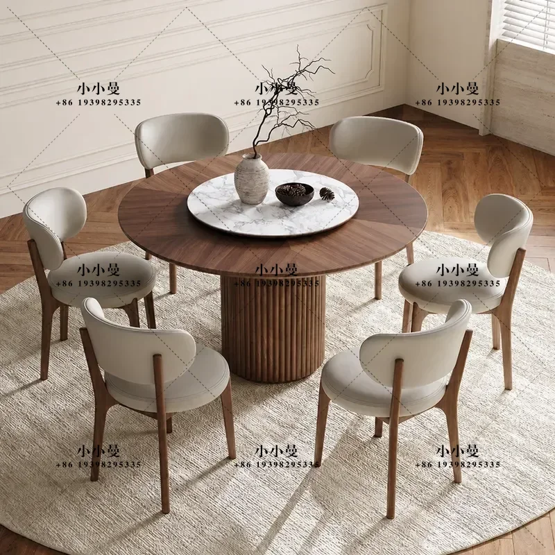 Italian Wabi Style Solid Wood Round Dining Table Modern Simple Black Walnut Color Retro Home Furniture