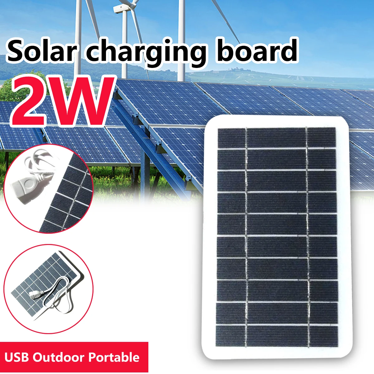 5V 2W Solar Panel Output Usb Outdoor Portable Solar System Mobile Phone Chargers Solar Panel Battery Module Generation Board