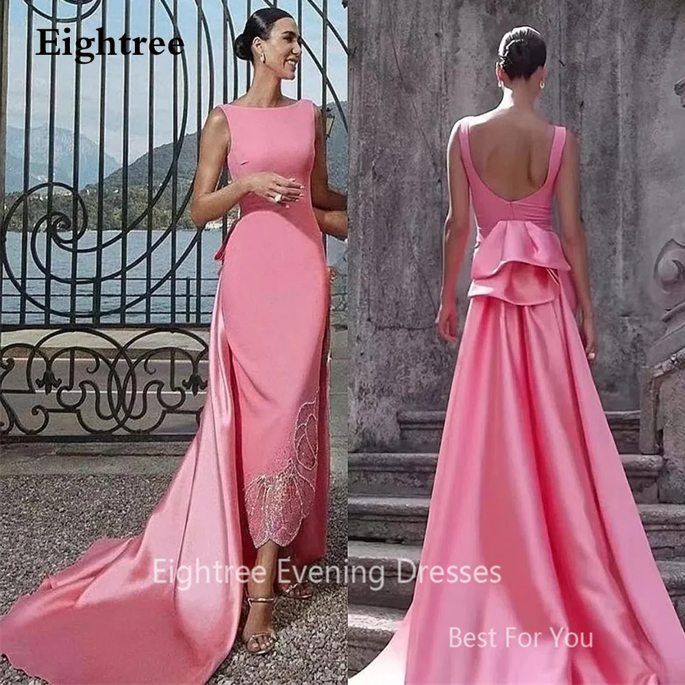 Eightree Vintage Pink Formal Gowns Butterfly O-Neck Sleeveless Sequined Evening Party Dresses Backless Robe De Soirée Customized