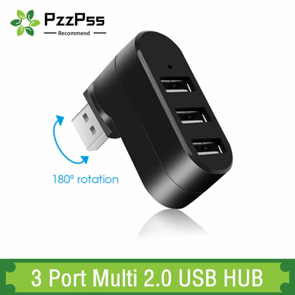 PzzPss USB Hub 2.0 Adapter Rotate High Speed U Disk Reader Splitter 3 Ports USB 2.0 For Computer PC Laptop Mac Mini Accessories