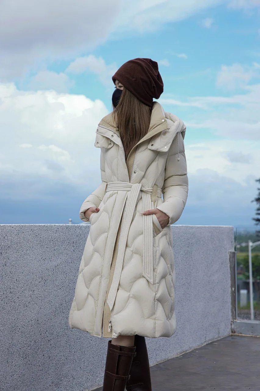 

Женская одежда 2025 г., модное длинное теплое пальто с капюшоном 1017