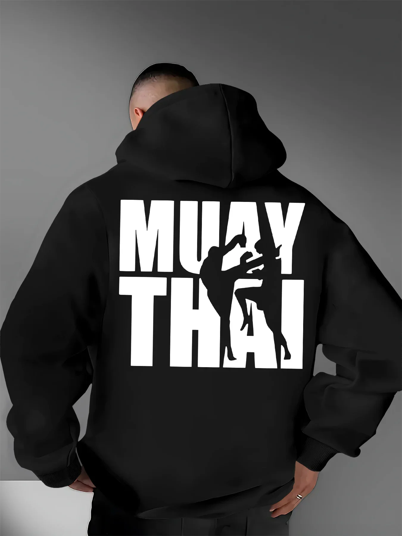 Men’s Muay Thai Sweatshirt, Thai Boxing Fighter Graphic, Martial Arts Training Pullover Hoodie Autumn Winter Fleece Streetwear