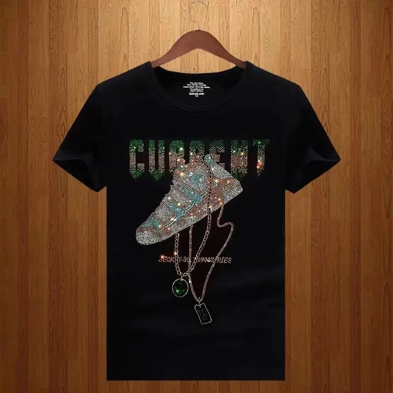 

Men's Clothing American Style Hot Drilling Summer Short-sleeved T-shirt Trendy Brand Round Neck Slim-fit Thin Half-sleeved Top