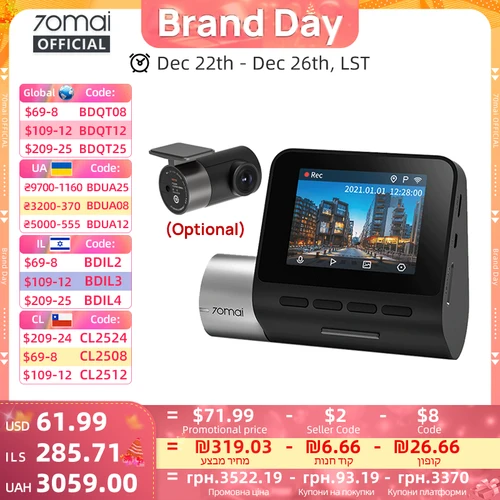 70mai Dash Cam Pro Plus A500S 1944P ADAS GPS cámara 70mai cámara frontal A500S 140FOV coche DVR 24H soporte de estacionamiento cámara Interior trasera