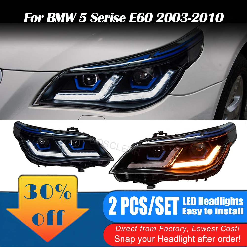

Светодиодные фары в сборе для BMW E60 5 серии 523i 525i 530i 2003-2010, обновление фары LCI, адаптивный передний фонарь в сборе, прочный