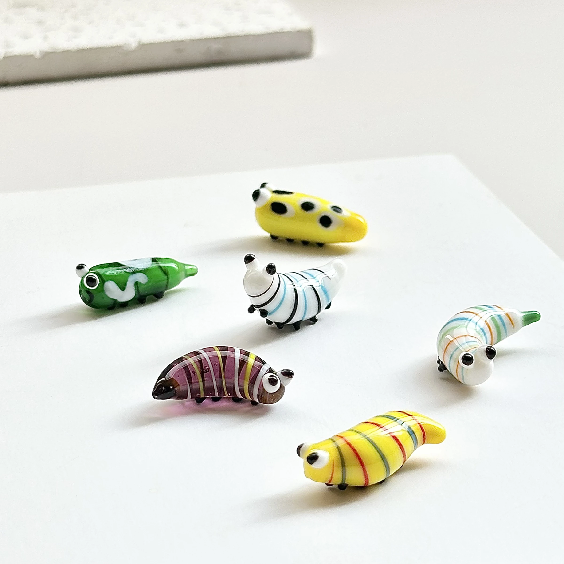 6 Handmade Glass Caterpillar Ornaments, Cute Insect Decorations, Unique Bookshelf Accessories, Perfect Gift Idea