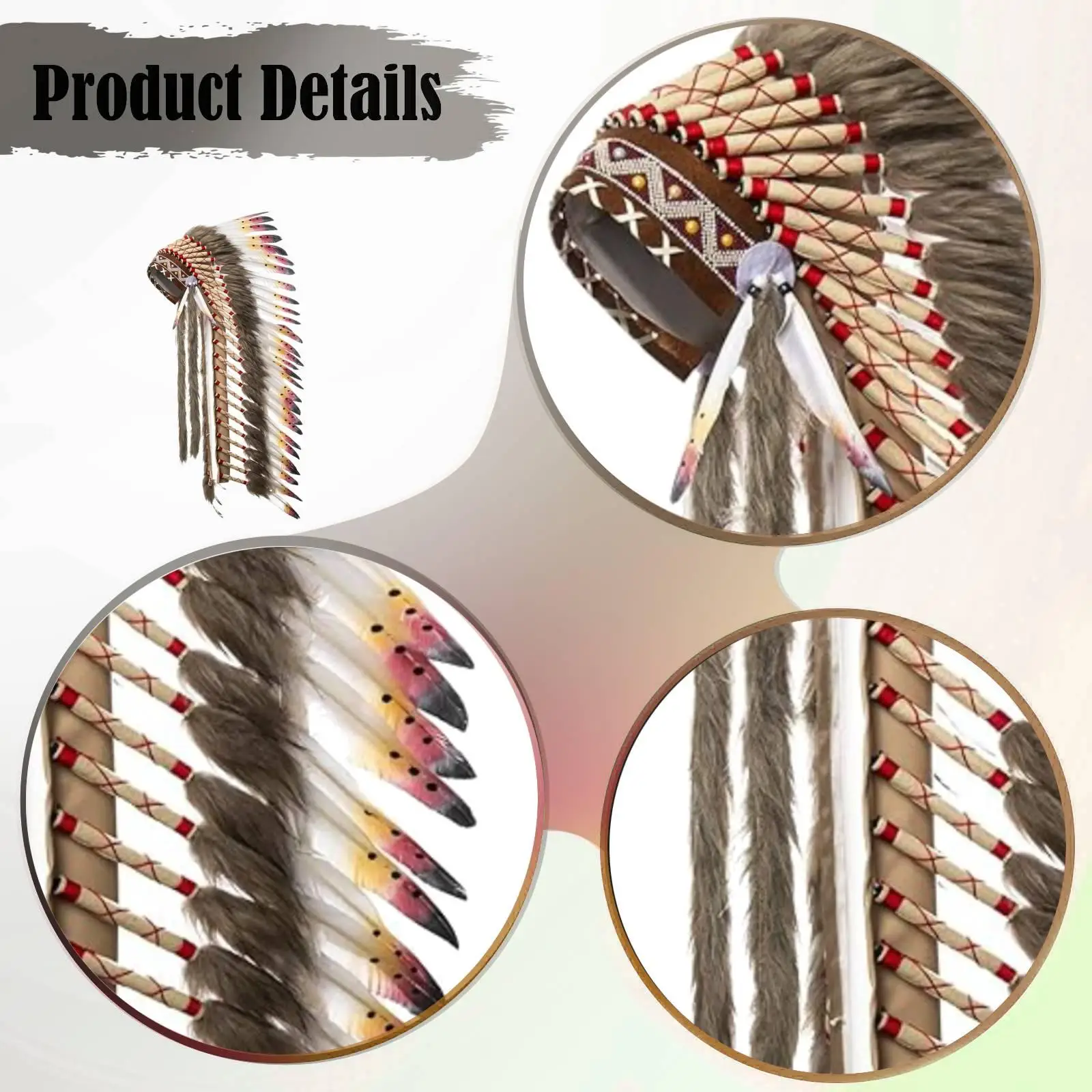Indian Feather Headdress Fancy Dress Chief Indian Hat for Carnival Performance