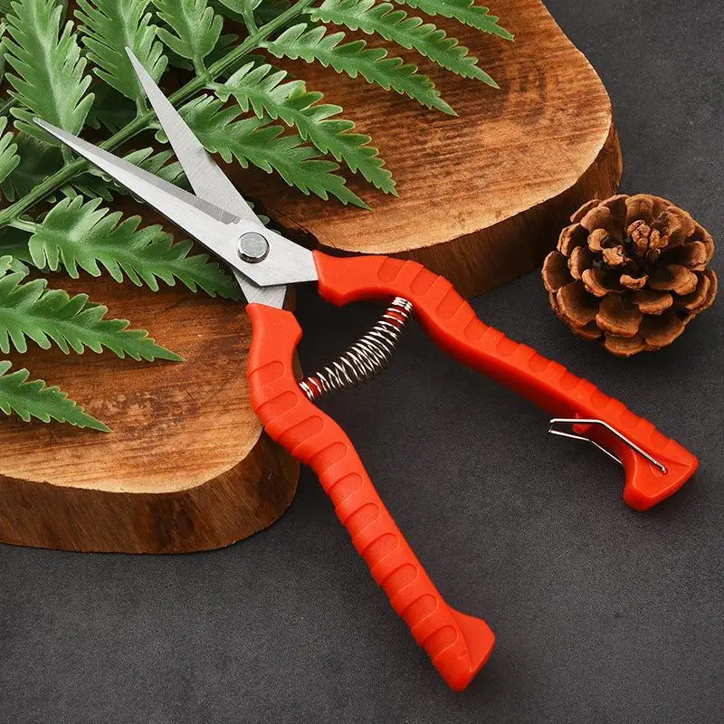 Hot 1Pcs Stainless Steel Garden Pruning Shears Non Slip Red Handles Spring Loaded Design For Trimming Plants Home Gardening Use