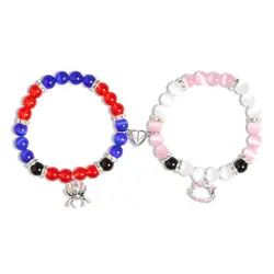 2Pcs/Set Gothic Spider Animal Beaded Bracelet Creative Heart Magnetic Matching Couple Bracelets for Women Men Halloween Gift