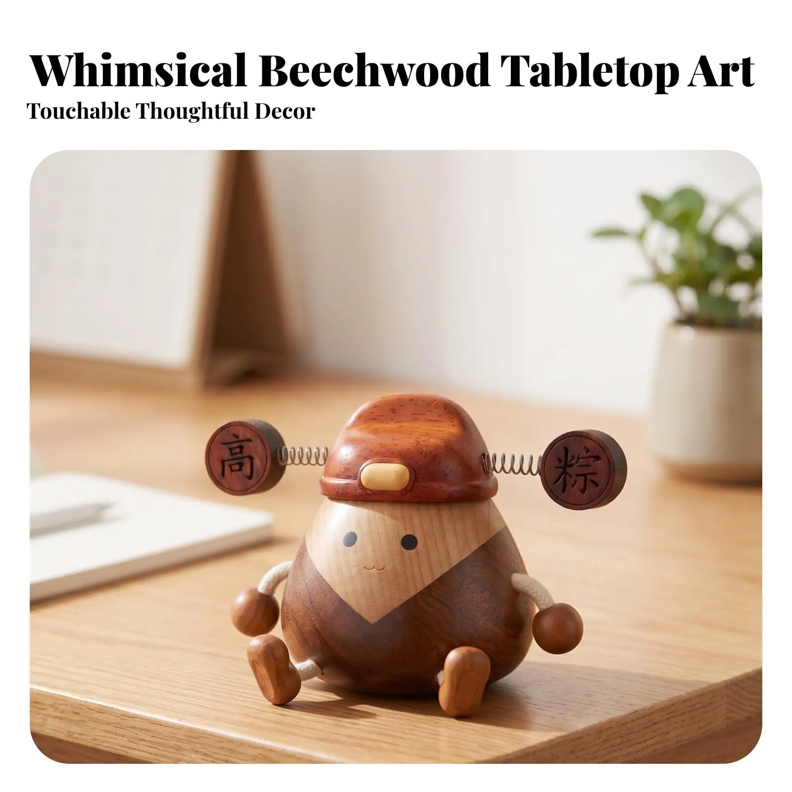 Zongzi Character Figure Solid Wood Wooden Figure Polished for Bookshelf