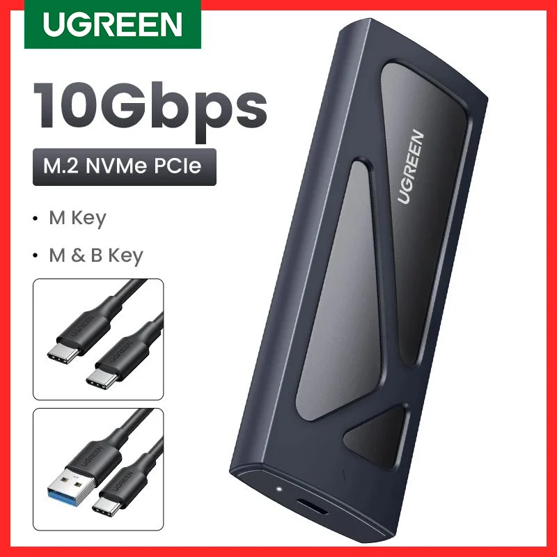 UGREEN-M.2 NVMe SSD 케이스 어댑터, 10Gbps USB C 3.2 Gen2, 도구가 필요 없는 외부 인클로저, NVMe 리더, M 및 B & M 키 지원