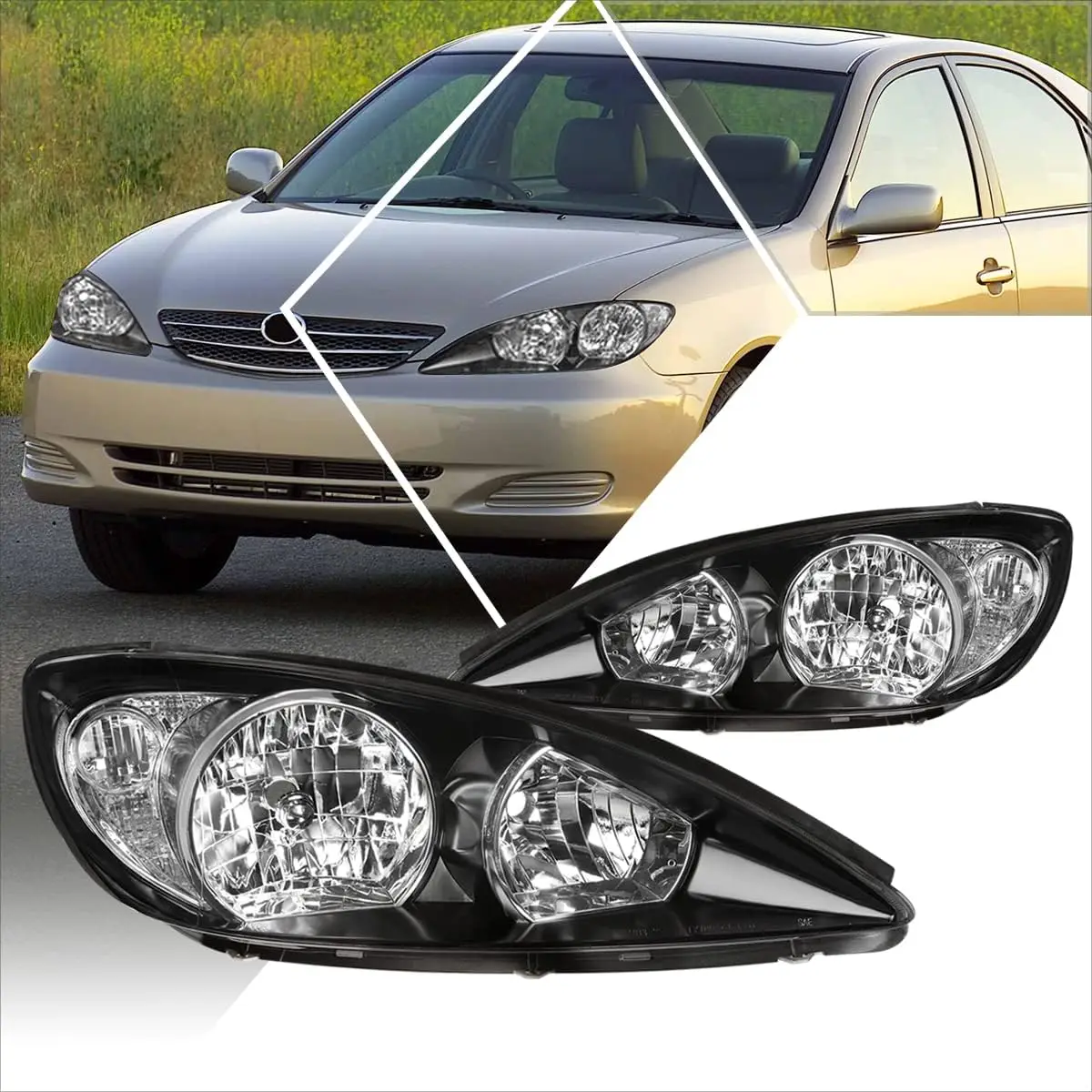 

Фары в сборе, совместимые с Toyota Camry XV30 2002 2003 2004, пара фар с черным корпусом и прозрачным углом
