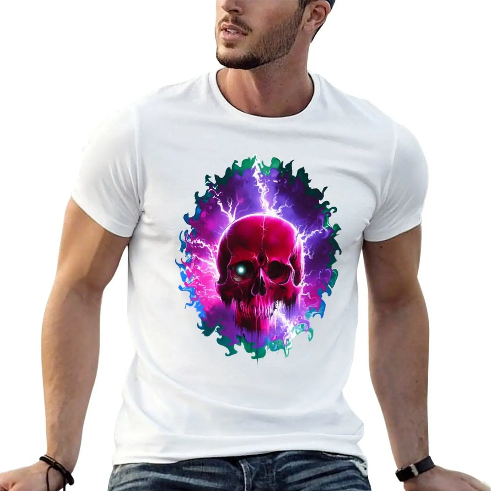 

Electro Skull T-Shirt t shirts for man pack cotton mens graphic t shirts T-Shirt