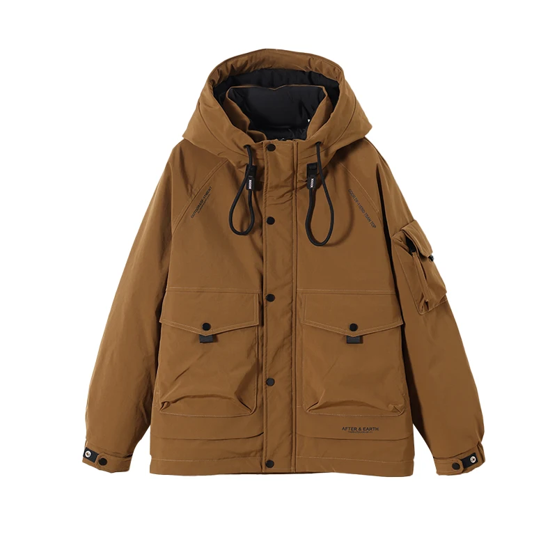 

Loose Fit Men's down Jaet Hooded Faionable Workwear Sle Long Sve Thi Polyester Fiber Du down Filling Regular Length