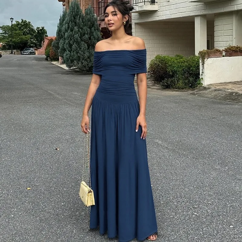 

Ticketsx Fashionable Fit Slit Sleeveless Long Dress Summer Off-the-shoulder Leated Patchwork Dress Beach Vacation Women Clothing