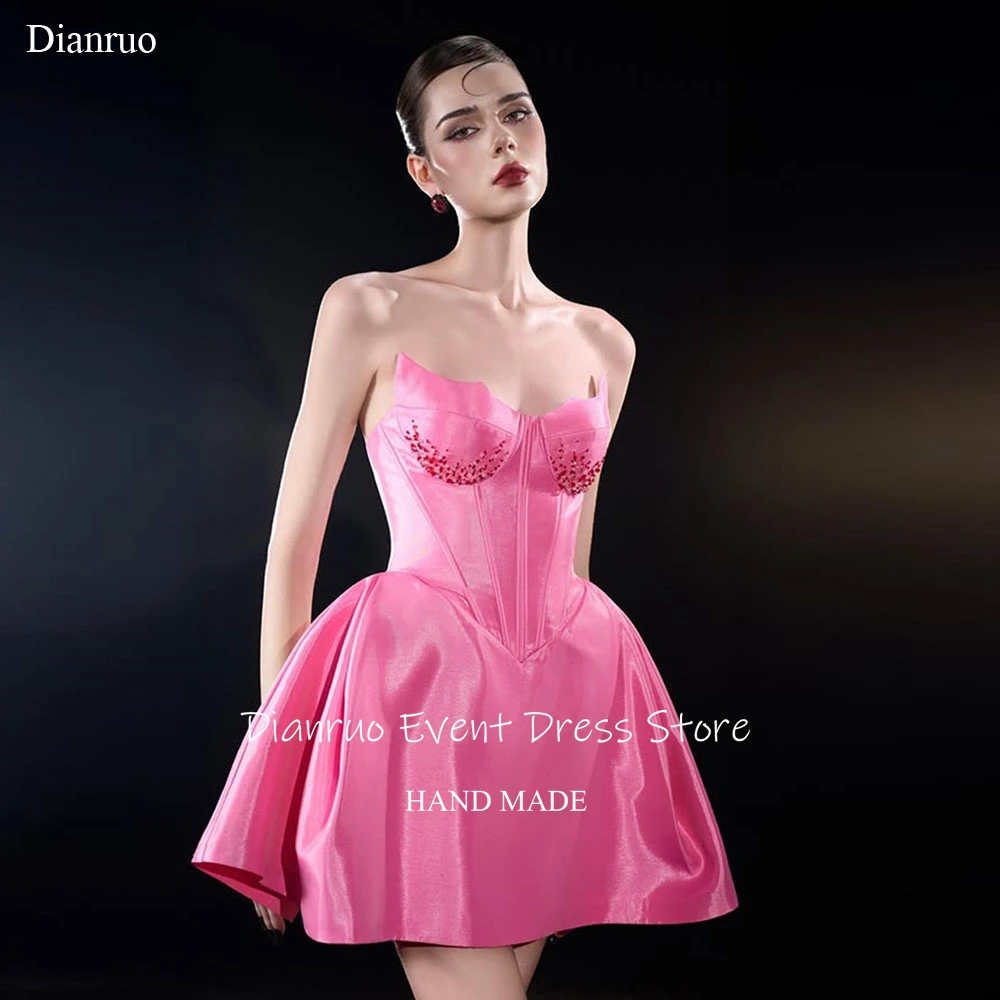 

Dianruo Lace Up Back Crystal Prom Dresses Hot Pink Mini Length Party Gowns A Line Mini Vestidos De 15 Quinceañera Customized