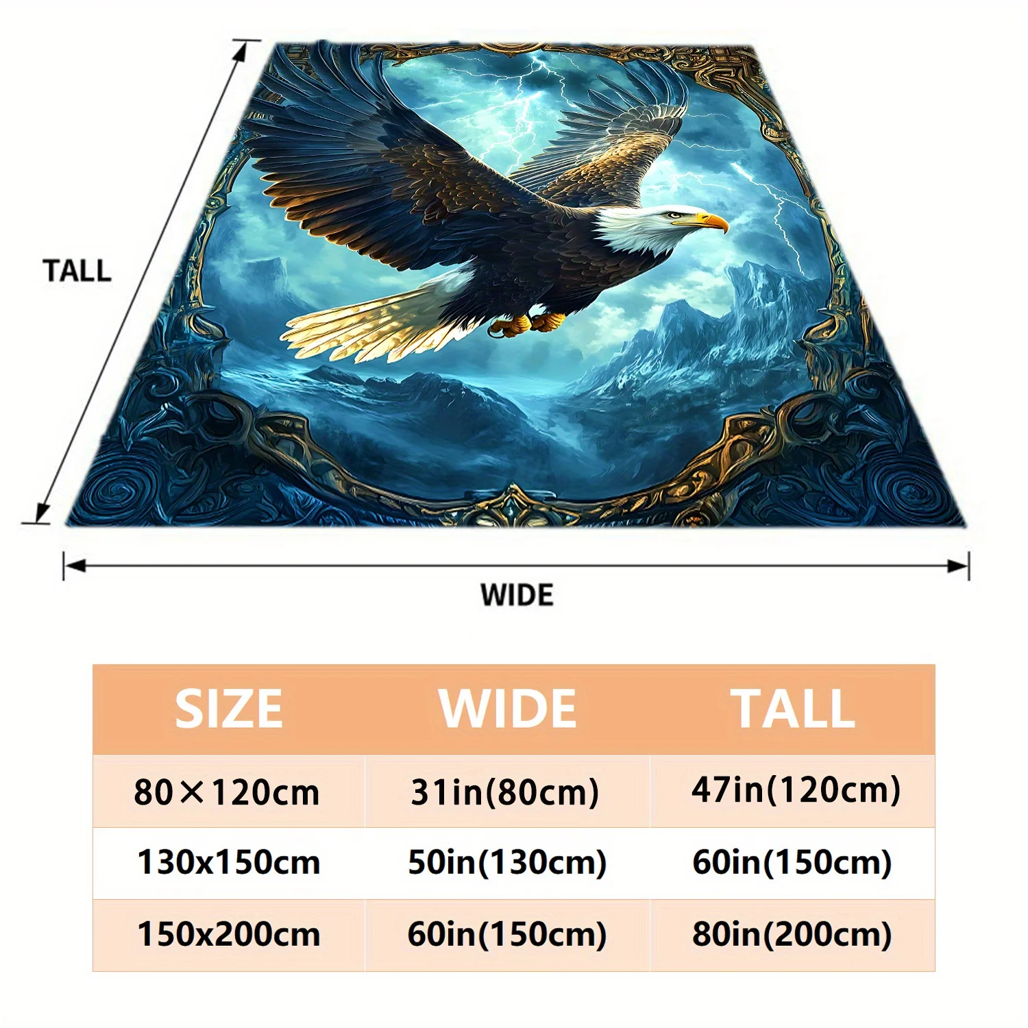 2D Flat1pcs Eagle Flying in Blue Lightning Blanket- Lightweight Flannel Throw for Sofa, Camping, Livingroom, Office, Chair, and