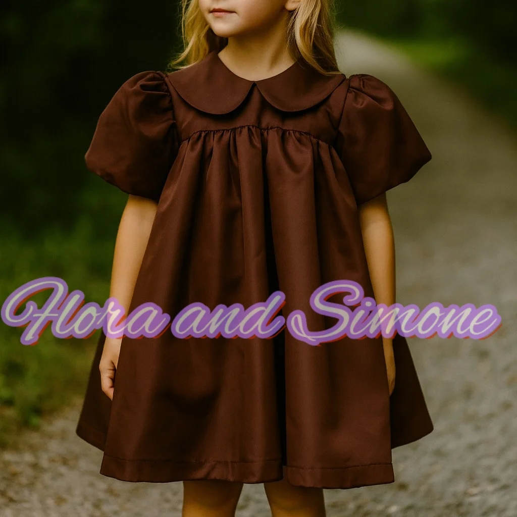 

Satin Short sleeves puff Elegant cute Flower Girl Dress for Girl gown Wedding ceremony Evening gown Birthday party Customized