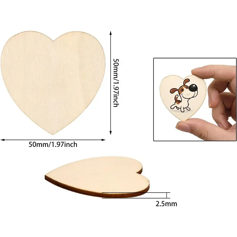 3-100Pcs Natural  Unfinished Wooden Hearts Blank Wood Slices 1cm-10cm DIY Crafts Wooden Circle Discs for Christmas   Decor