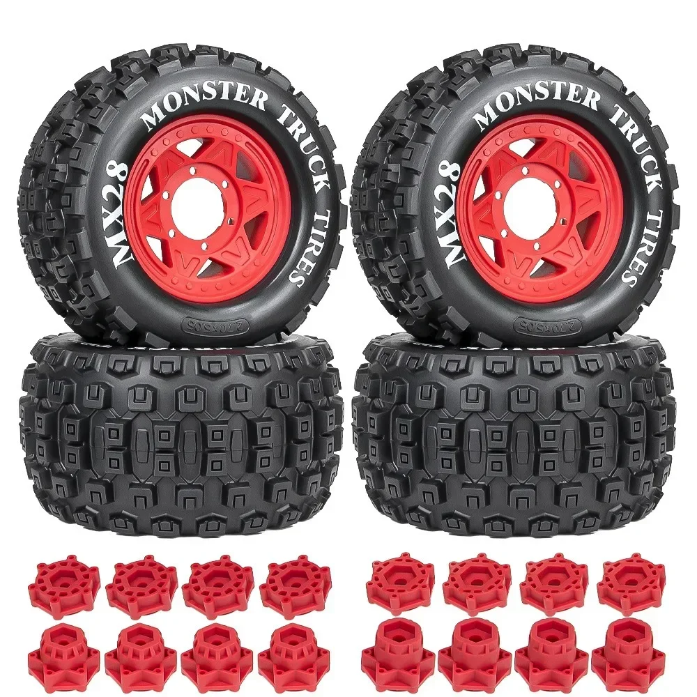 

4pcs 128mm 1/10 Monster Stunt Truck Tire 12mm and 14mm Hex for Trxs MAXX ARRMA Granite KRATON Outcast Tamiya Losi Redcat