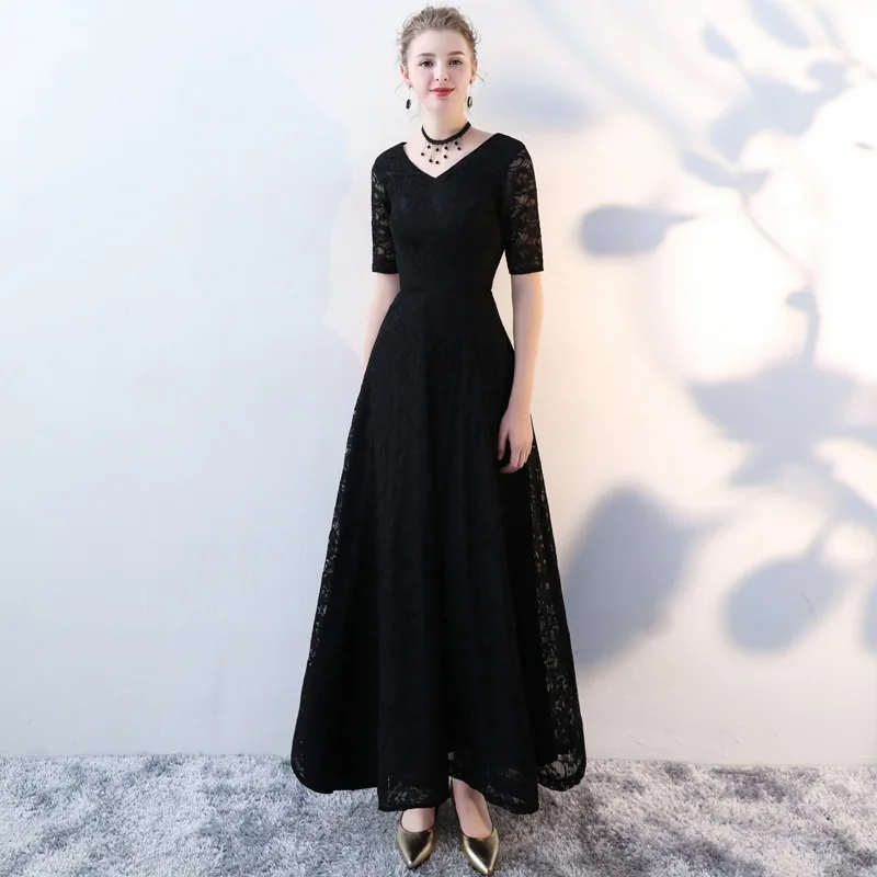 Charming Mother Of the Bride Dresses Vneck Short Sleeves Formal Party Gown For Mum Black Lace Mother Of the Bride Dress