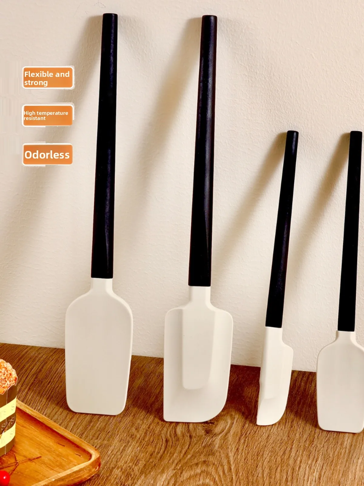 

Household Soft Scraper Silicone Baking Spatula High Temperature Resistant Wooden Handle Small Scraper Cake Scraper Cr Knife