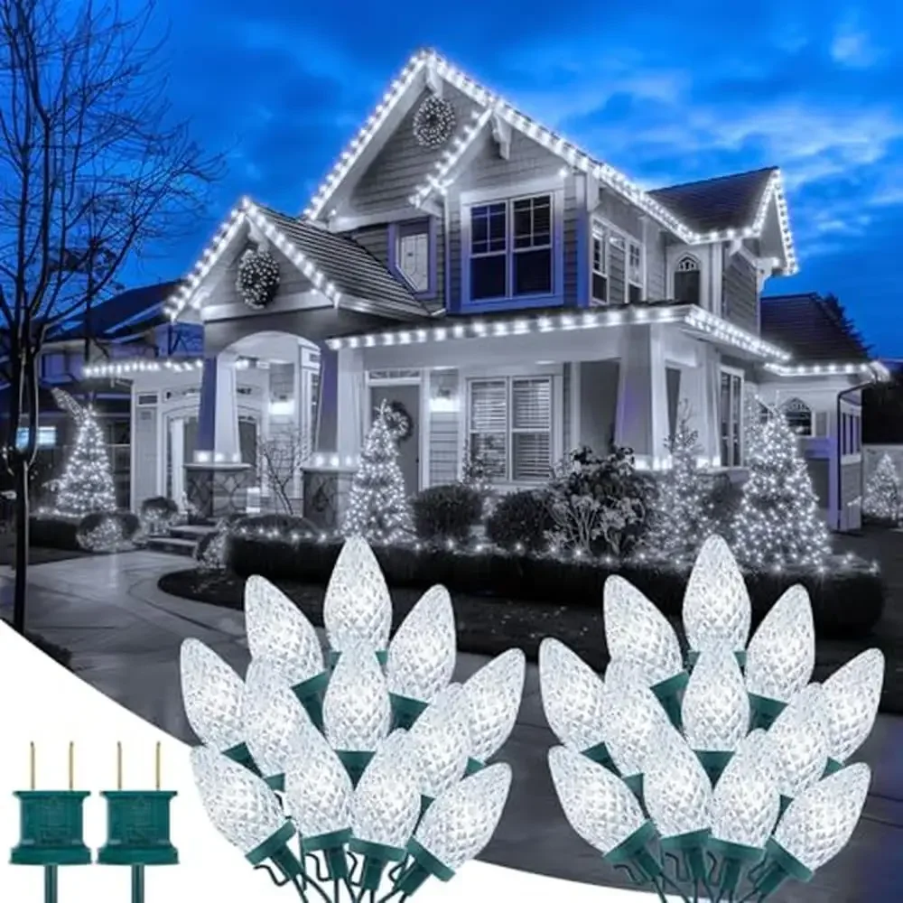 200LED Christmas String Lights 2 Pack 132ft Waterproof Connectable Outdoor String Plug-in Bright & Durable Rooflines Holidays