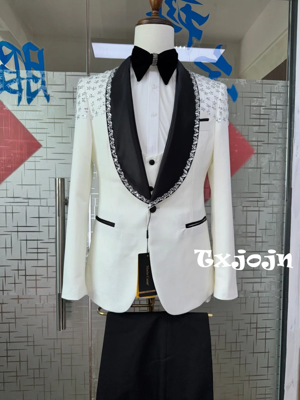 

New Luxurious Crystal Men's Suits 3 Pieces Formal Party Wear Handsome Classy Man Slim Fit Suit Set Wedding Groom Sets S-3XL