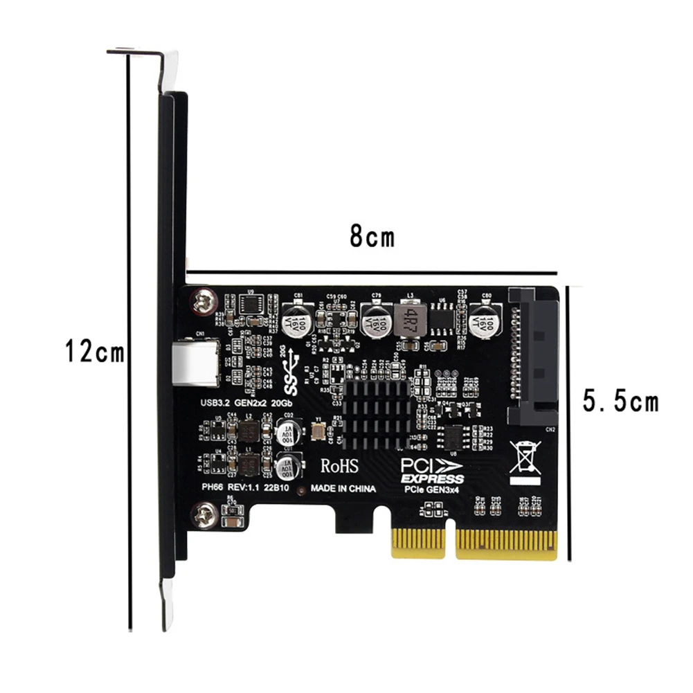Tarjeta USB PCIE tipo C PCI-Express 4X a USB 3,2 Gen 2X2 (20Gbps) Chipset ASM3242 para Windows 8/10/Linux