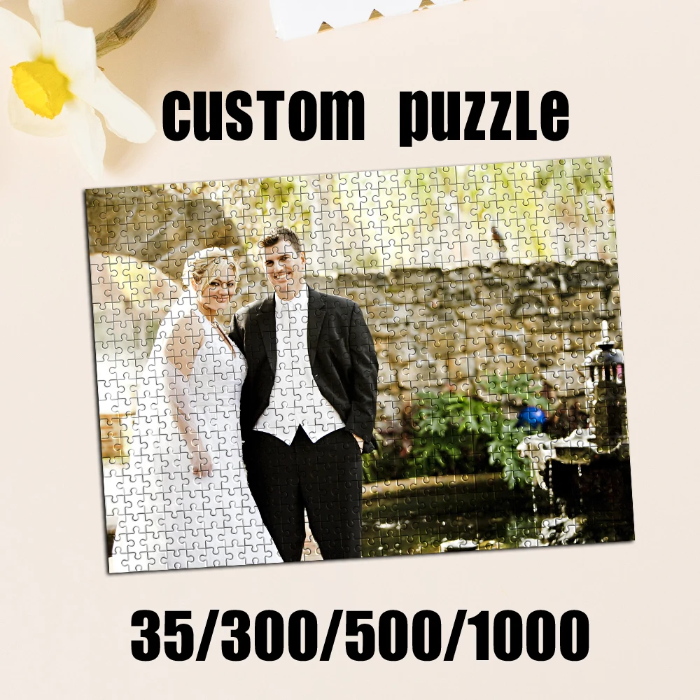 Puzzle personnalisé avec photos de mariage, 35/300/500/1000 pièces, cadeaux, jouets éducatifs pour la famille