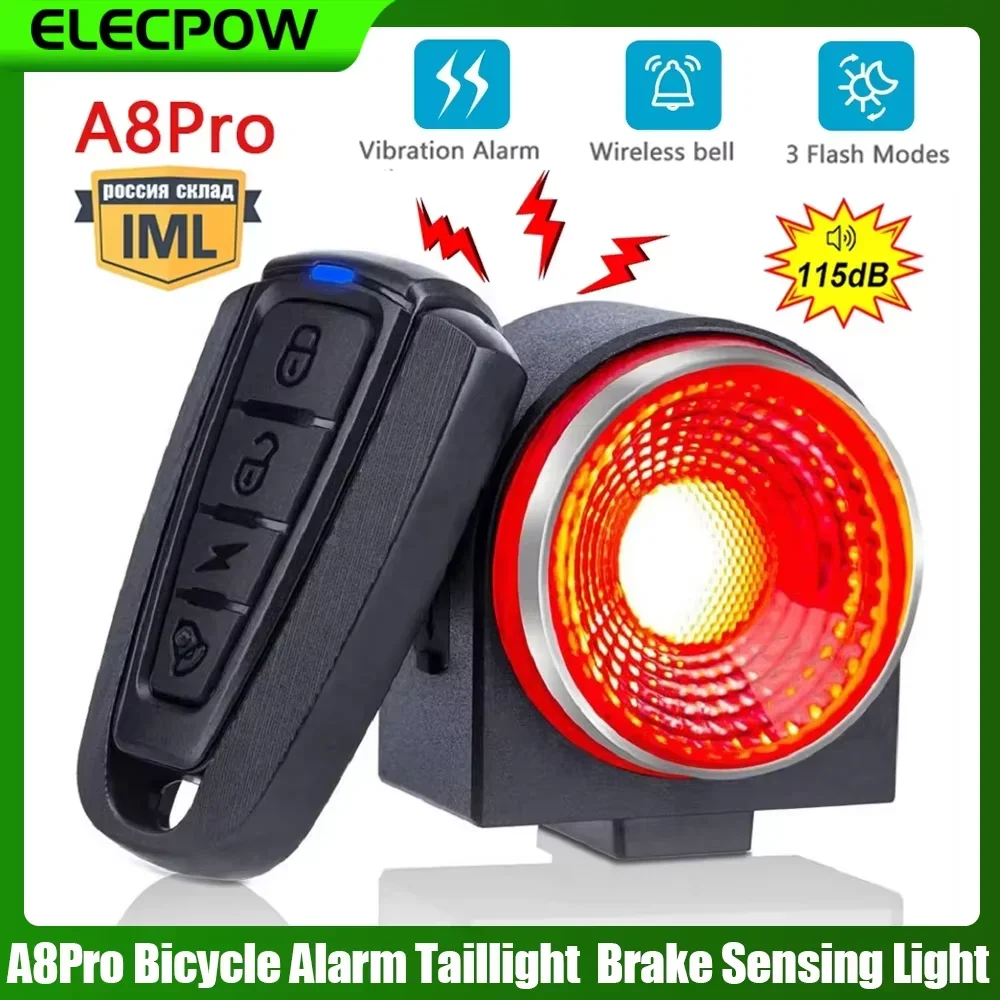 

Elecpow A8Pro Bicycle Alarm Rear Lamp Brake Sensing Light Wireless Remote Control USB Charging Burglar Alarm Bike Taillight Horn