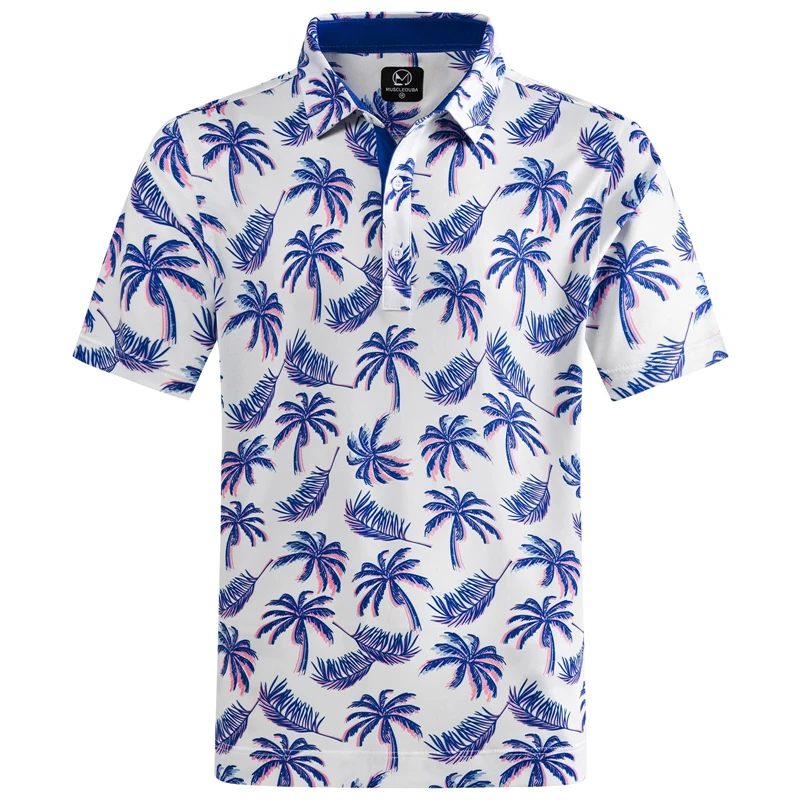 Men Summer Fashion Hawaiian Elements Printed Pattern Polo Shirt Men Trend Casual Comfortable Breathable Quick Drying Polo Shirt