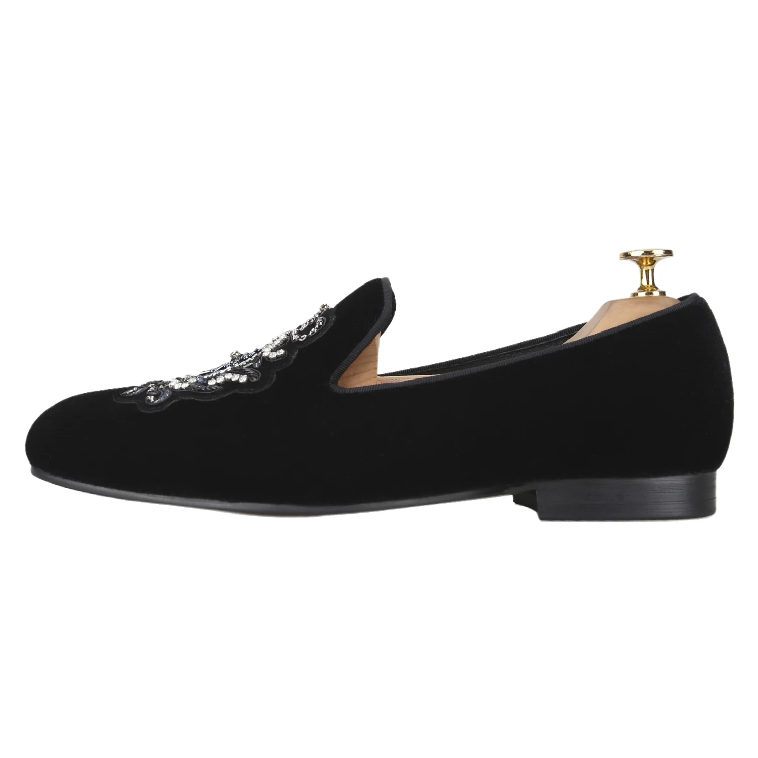 Piergitar High Quality Black Velvet Shoes With Handmade Crown/Bee Embroidery Patch Same As The Luxury Brand Men Slip-On Loafers