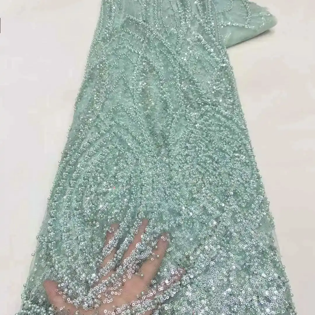 

Luxury African Sequin Beaded Lace Fabric 2025 High Quality Groom Nigerian Wedding Bridal Embroidery French Tulle Sewing