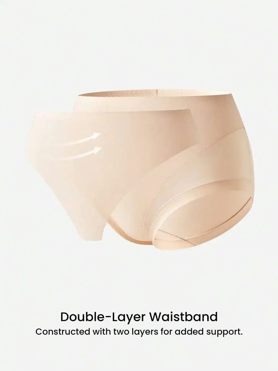 

2-Pack Airy Cotton Mid Waist Briefs With Double Layer Waistband Tummy Control Women Underwear