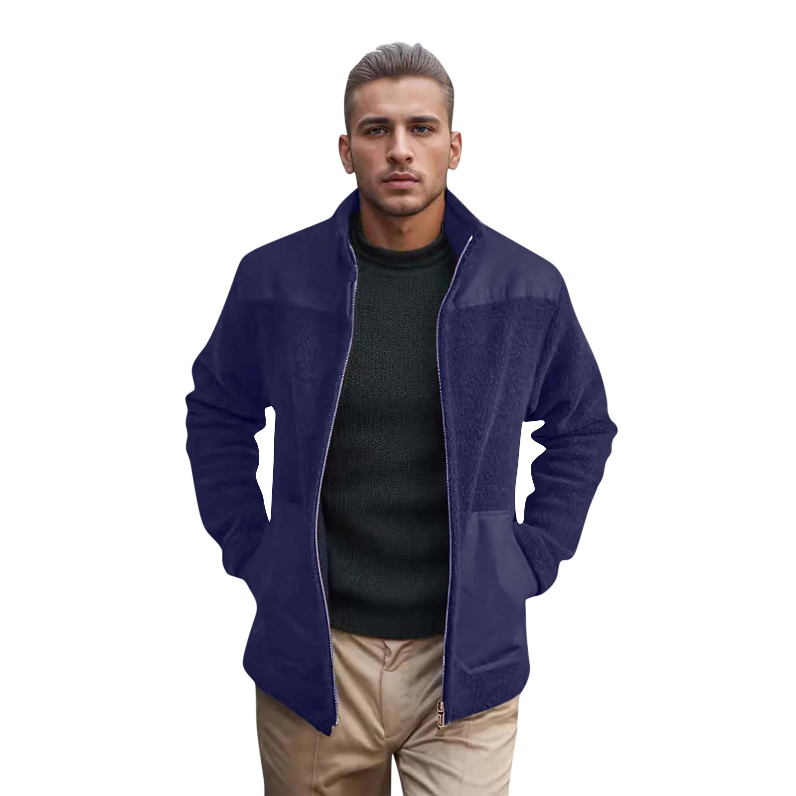 

2025 New Men's Fleece Jacket Thermal Warm Polar Fleece Coat Winter Autumn Outdoor Stand Collar Zipper Stand Collar Windproof