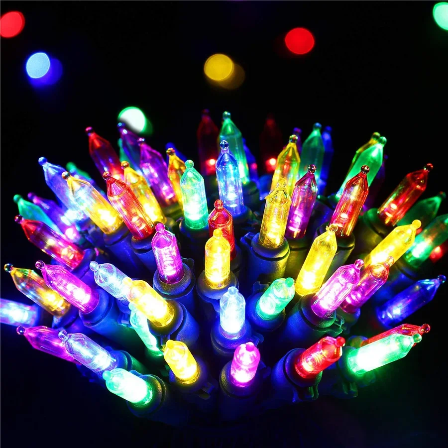 Guirxiété lumineuse dégradée pour jardin extérieur, à piles, mini ampoule 100 gible, guirxiété lumineuse pour arbre de Noël, éclairage de vacances, 8 modes