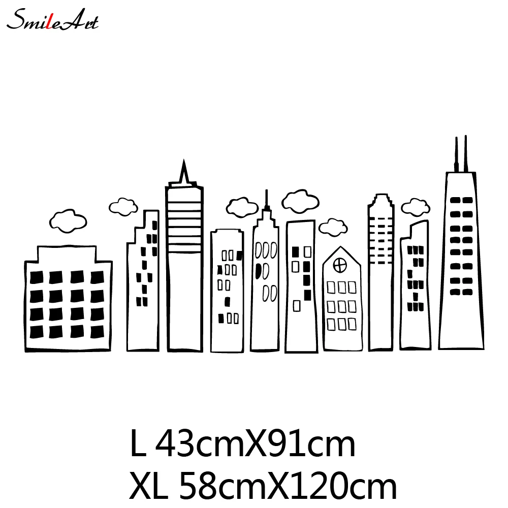 LARGE Doodled City Skyline Wall Sticker Vinyl Decal For Kid\'s Rooms Decor Play Rooms Day Cares Schools Libraries Super Hero Room