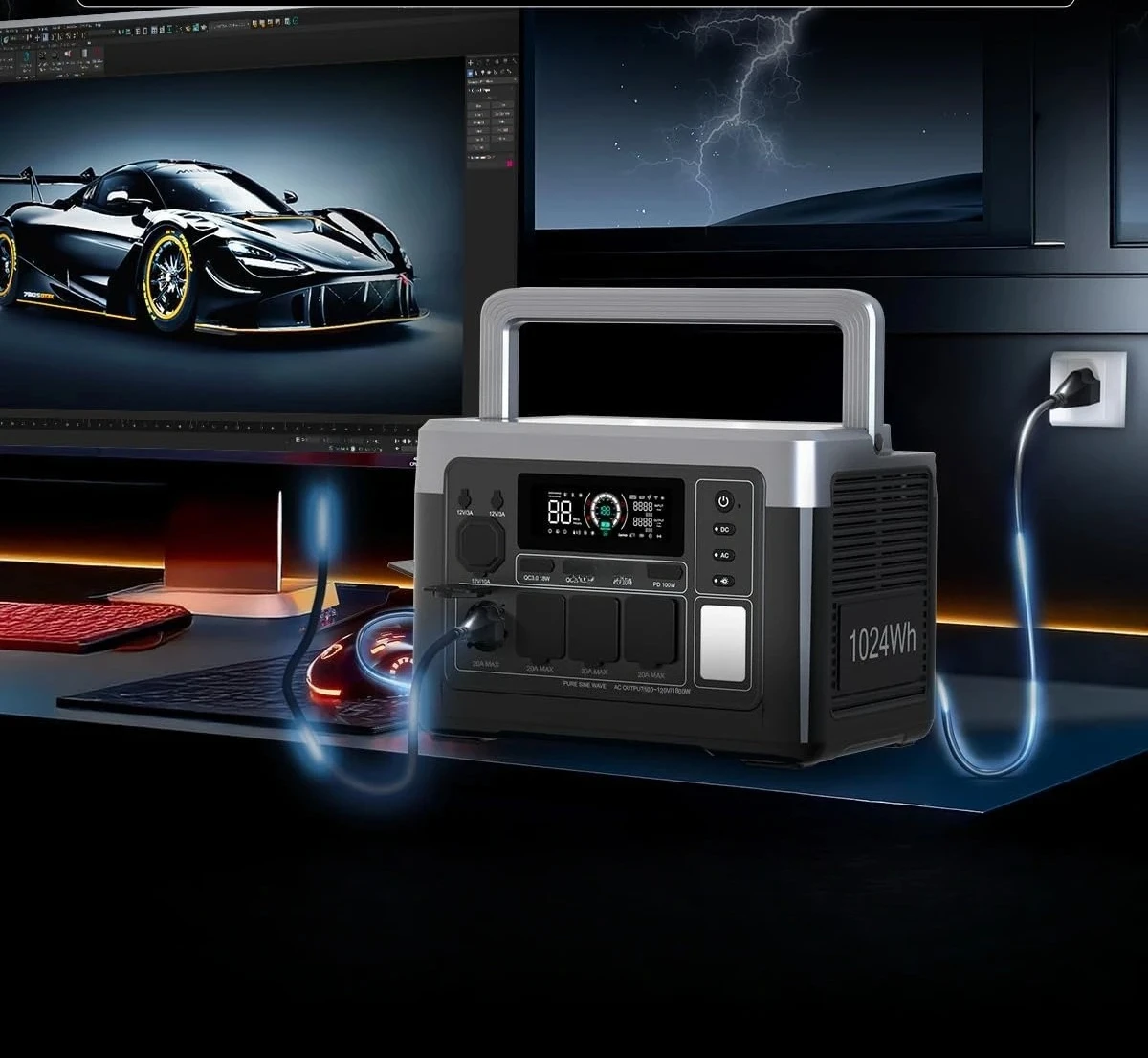 

Portable Power Station 1800W Solar Generator 1048wh LiFePO4 Battery Fast Charging APP Control 11 Outlets