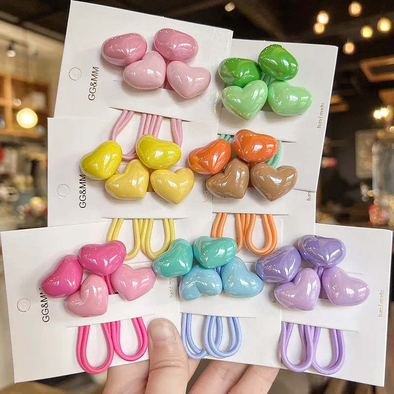 

Резинки для волос Double Heart в корейском стиле для детей, разноцветные, эластичные, для хвостиков, с высокой эластичностью, нескользящие, контрастных цветов