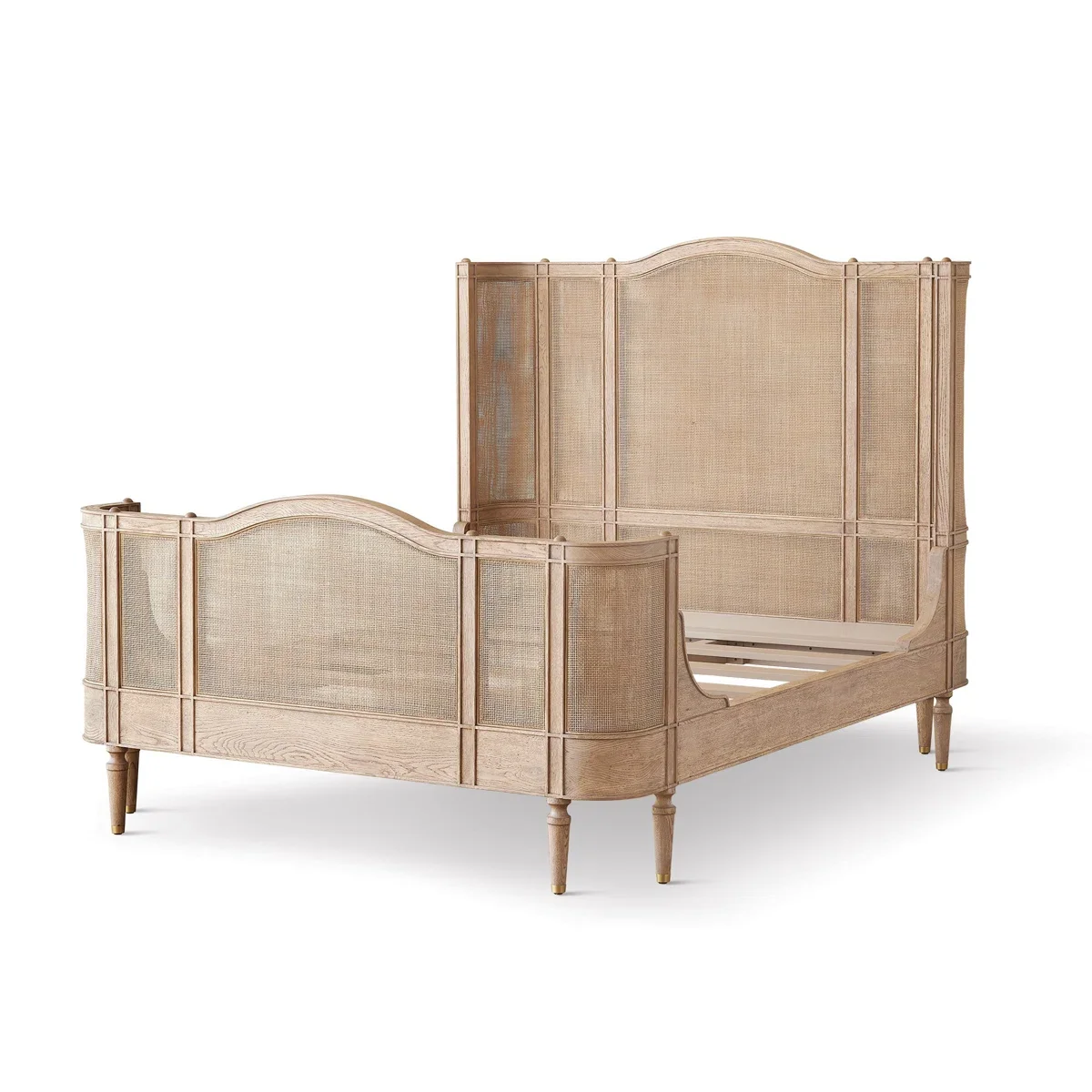 l*-French Provincial Natural Rattan Cane Bed Solid  Wood Frame King Queen Size Wingback Headboard Bedroom Furniture
