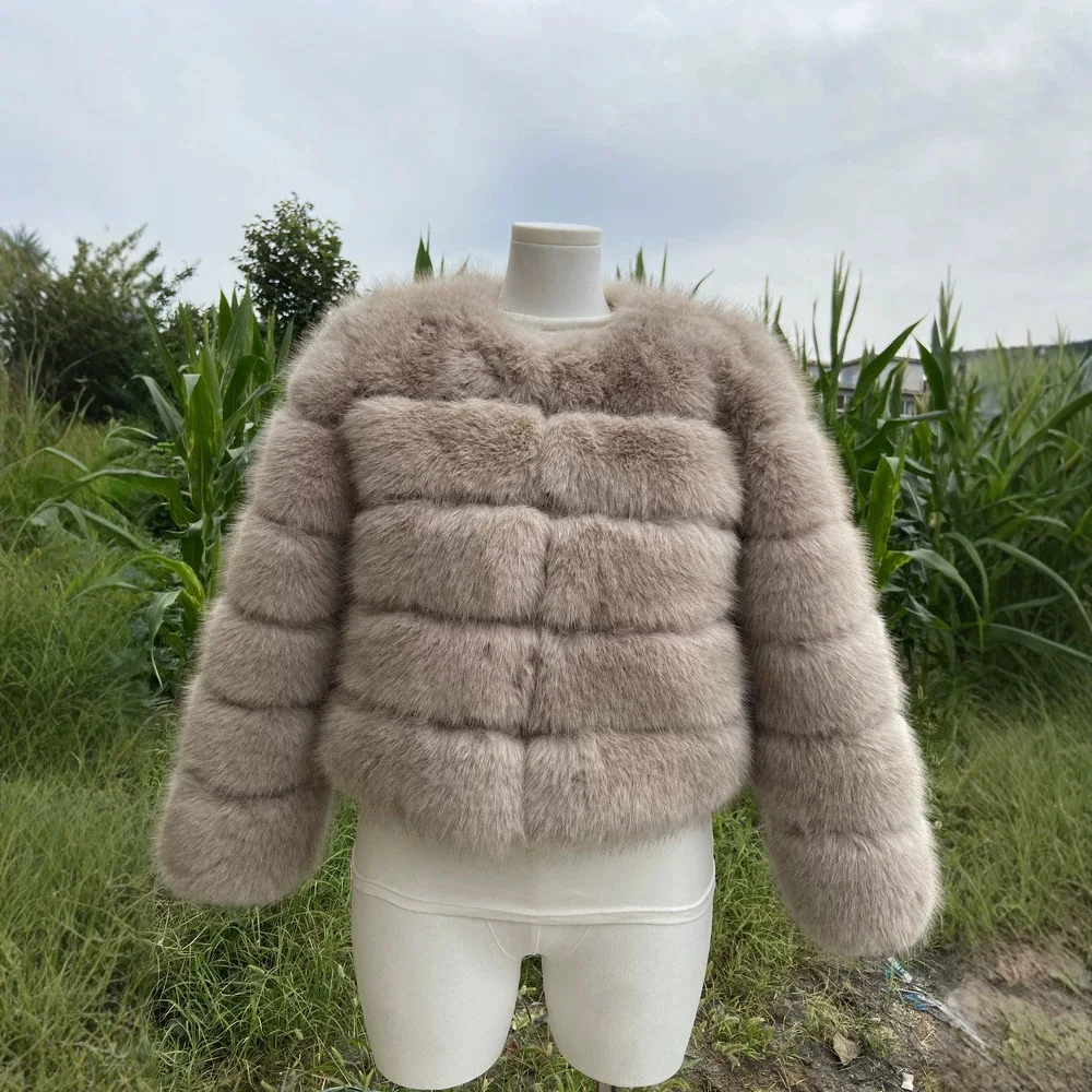 Women Faux Fur Short Coats Jackets Round Neck Coat Thick Warm Y2k Streetwear Jacket Elegant Work Outerwear Autumn Winter 3