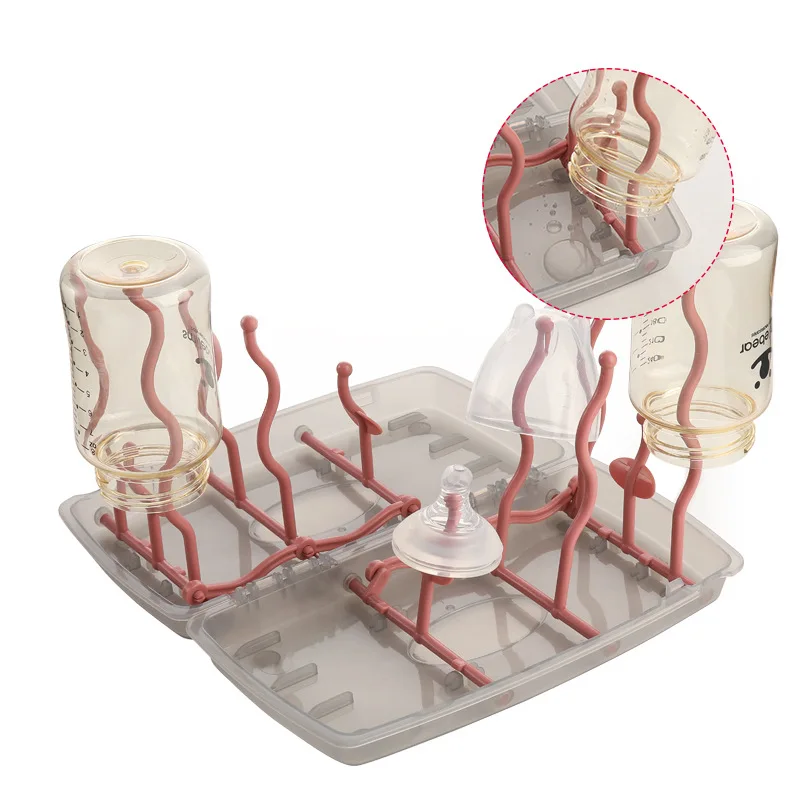 Estante para botellas a prueba de polvo con tapa para bebés, escurridor plegable multifuncional, colador de tetina, juego de caja de almacenamiento