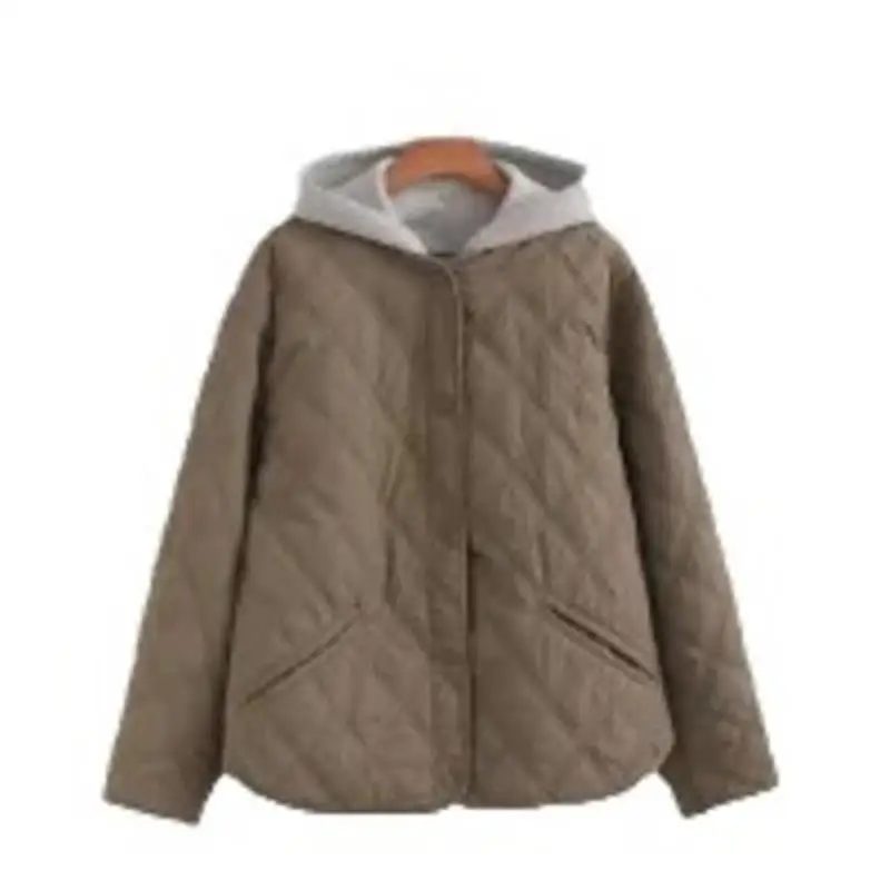 

Faionable Two-Tone Hooded Cotton Jaet Outerwear Fake Two-Piece Set Cross-Border Women's Autumn 2024 Cotton Clothing